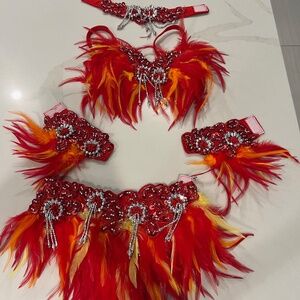Dance Costume - CH SM Bird, red feathers, jazz, skirt (needs red briefs) and top